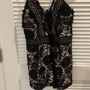 Lac Bleu Tan and Black Lace Detailed Romper - Size Medium (new with tags)